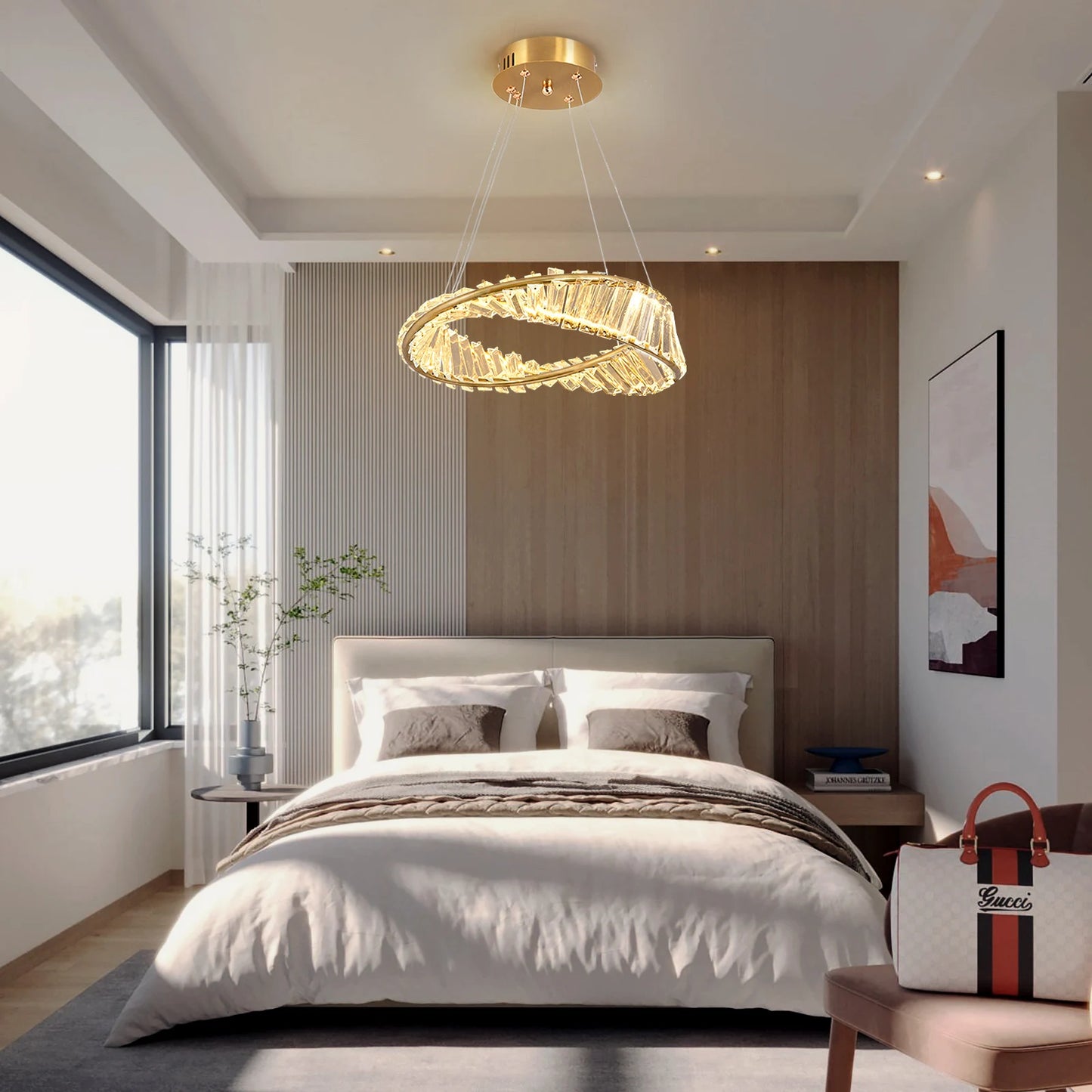 Modern Pendant Light Crystal Led Ceiling Lamp Gold Chandelier Möbius Strip Lustre Luxury Living Dining Room Home Decor Fixture