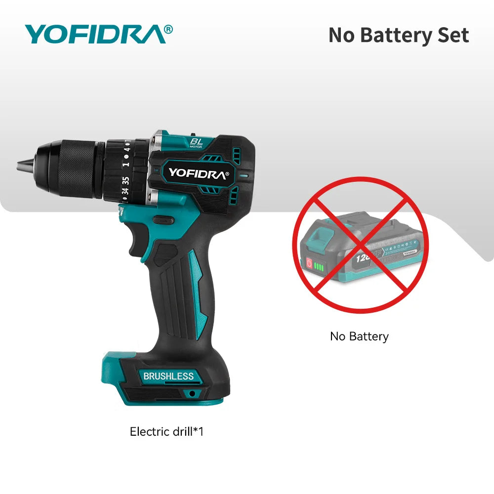YOFIDRA 13MM Brushless Electric Impact Drill  35+3 Torque Cordless Woodworking Screwdriver Power Tool For Makita Battery Pin