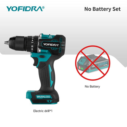 YOFIDRA 13MM Brushless Electric Impact Drill  35+3 Torque Cordless Woodworking Screwdriver Power Tool For Makita Battery Pin