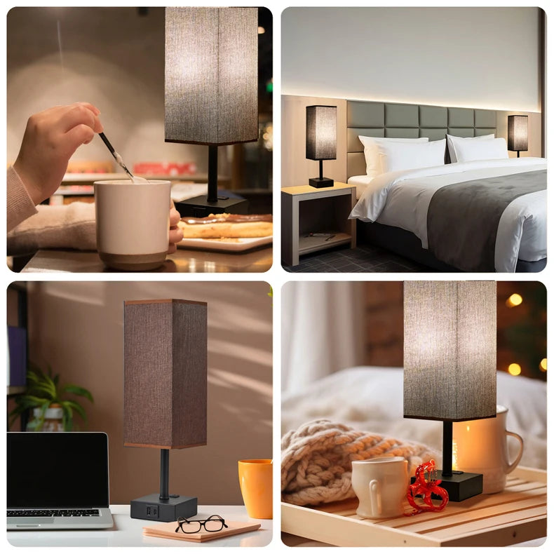 Bedside Lamp Touch Control Table Lamp with USB A+C Charging Ports 3-Way Dimmable Desk Lamps with Fabric Shade for Bedroom 2025