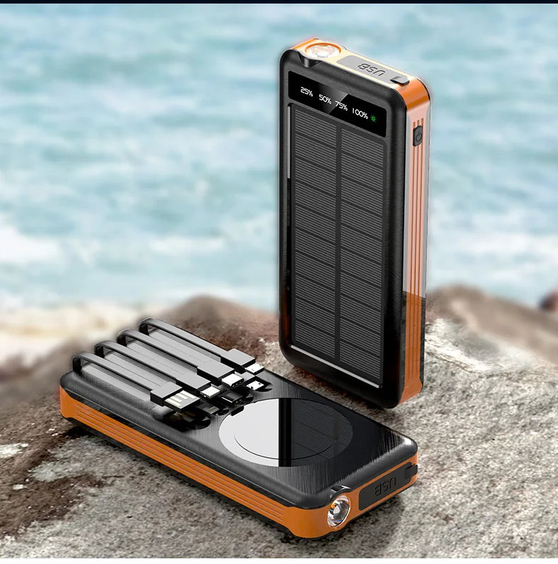 50000mAh Portable Solar Power Bank PD22.5W Ultra Fast Charging Built-in Four Wire PowerBank  for IPhone Huawei Samsung