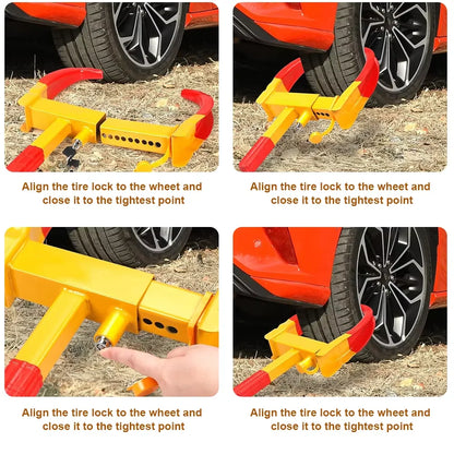 Car Wheel Clamp Lock Boot Tire Tyre Claw Anti-Theft Lock Portable Heavy Duty Tire Claw for Auto Trailer Truck ATV RV Motorcycle