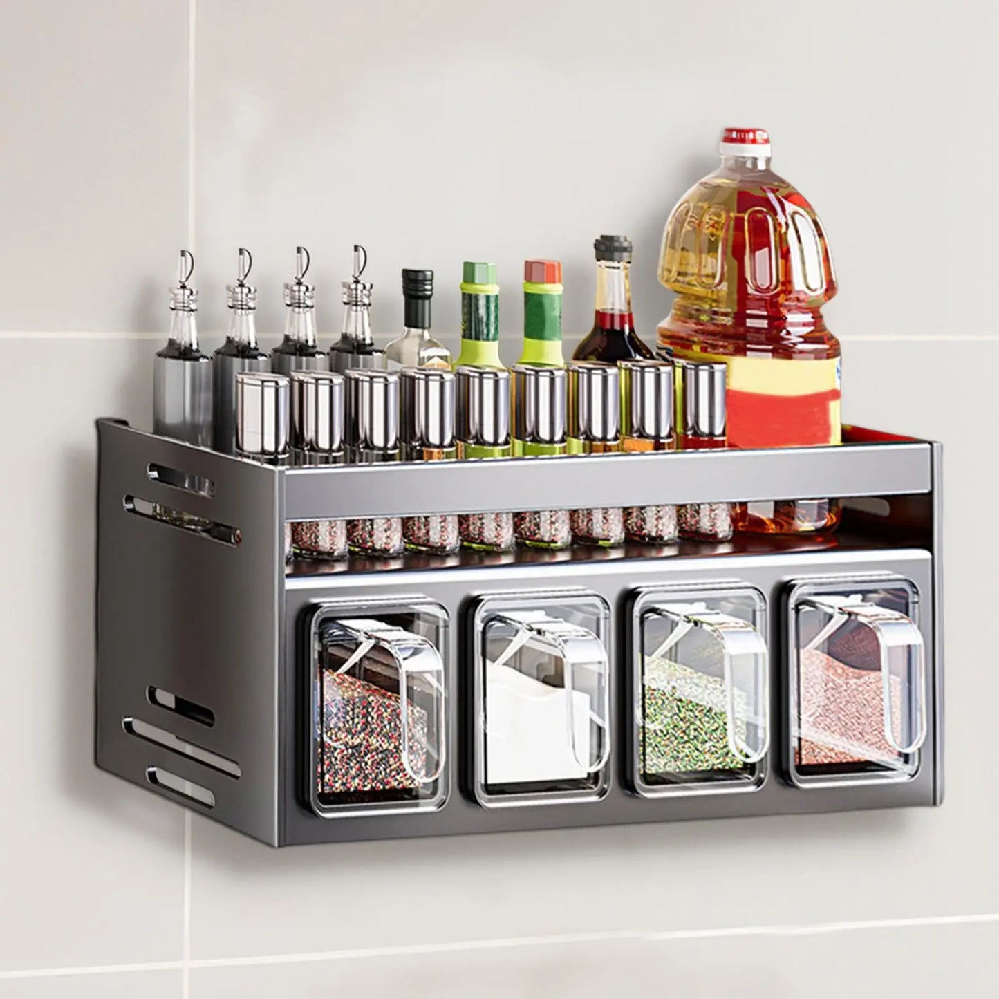 Condiment Holder, Kitchen Condiment Organizer - Condiment Organizer Shelf - Multifunctional Shelves for Condiment Storage