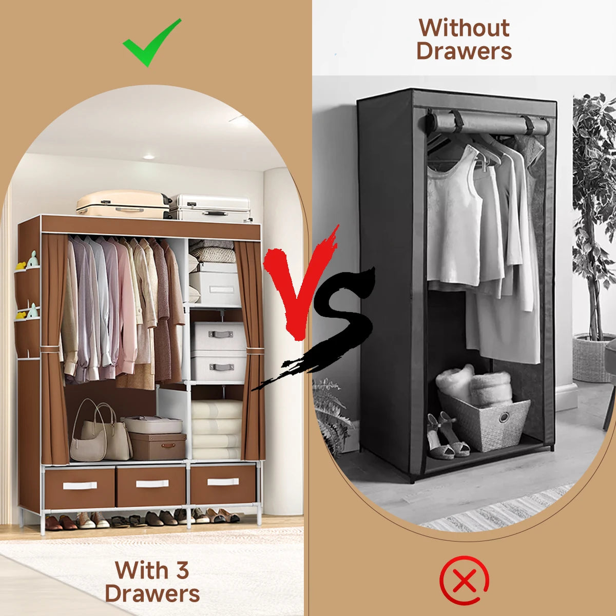 Large Canvas Wardrobe With Hanging Rail Shelving Fabric Clothes Storage Cupboard