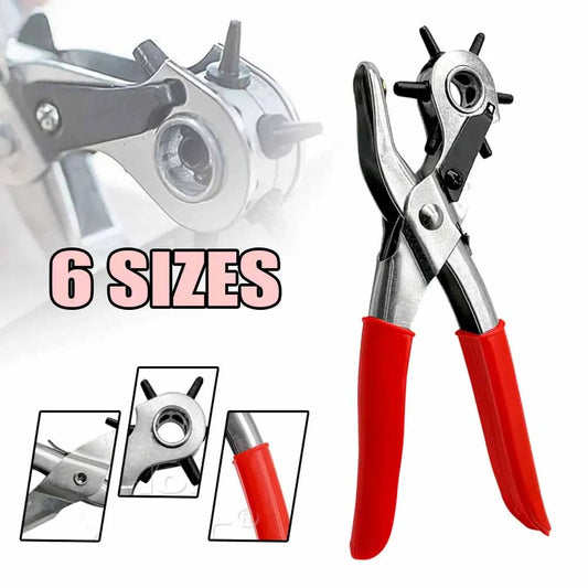 Revolving Leather 6 Sizes Hole Punch Plier Puncher Repair Tool Red For Belts DIY Leather Punch Band Canvas Cut Eyelet