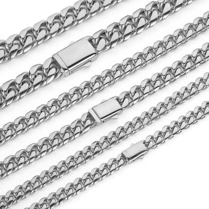 High Quality Width 8-14mm Stainless Steel Gold Color Cuban Chain Waterproof Men woman Curb Link Necklace Various Sizes