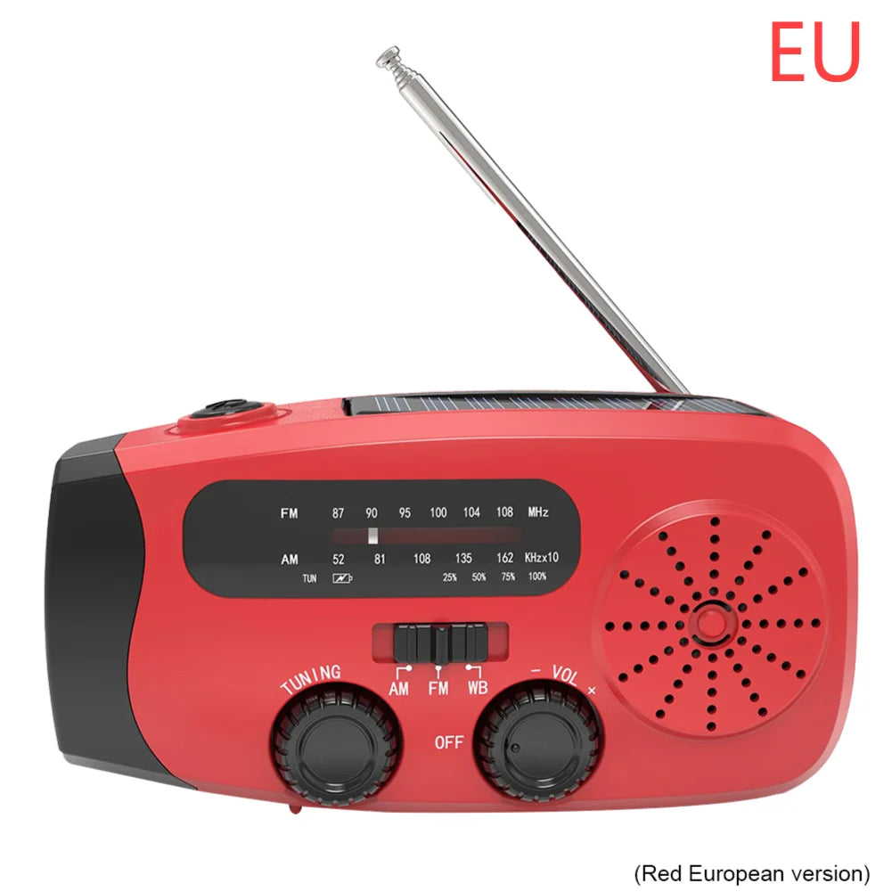 Multifunctional Solar Hand Crank Radio FM AM WB Weather Radio 2000mAh USB Charging Emergency LED Flashlight Power Bank ﻿