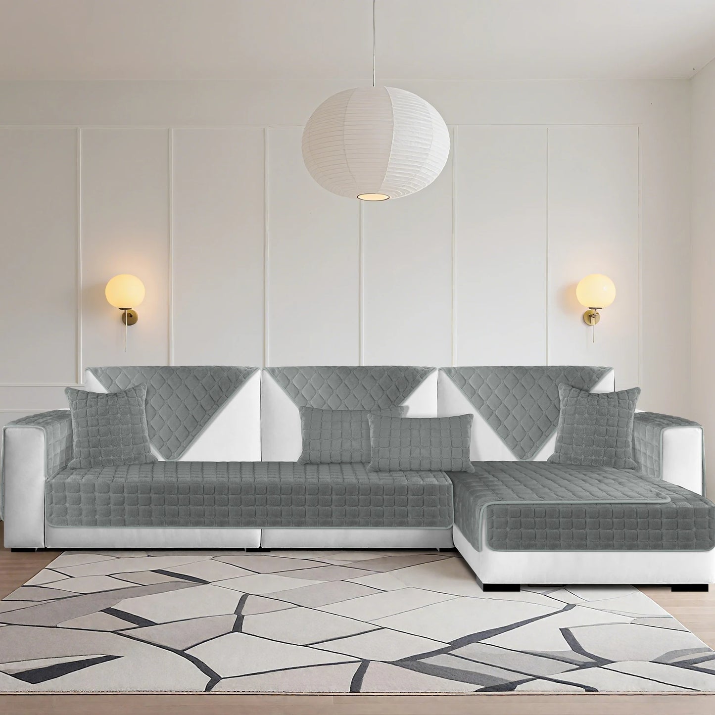 Soft Flannel Sofa Covers Washable Sofa Cushion Covers Non-Slip Couch Slipcovers for Sectional Sofa L Shape Furniture Protector