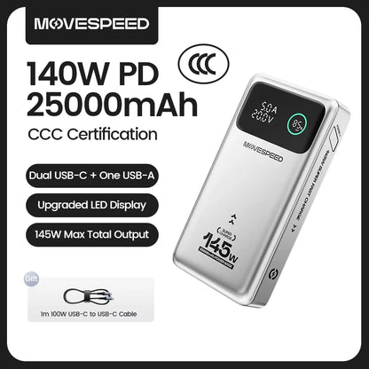 MOVESPEED M25Pro 140W Power Bank 25000mAh PD3.1 Fast Charge Portable External Battery 100W Powerbank for MacBook Notebook Laptop