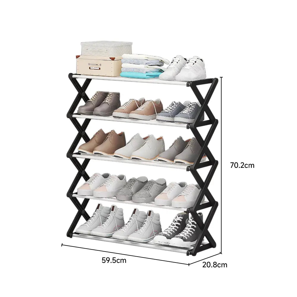 【Breeins】Foldable Multi-Tier Metal Shoe Rack for Entryway Shoes Storage Organizer Shelf Home Decoration Cabinet