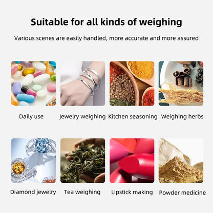 Digital Jewelry Scale High Precision 200g/1000gx0.01g Accuracy Smart Counting Gem Food Balance Kitchen Pocket Scales USB Charge