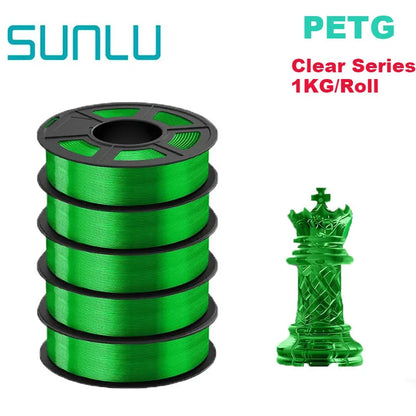 SUNLU 5Roll PETG/PETG Clear Filament 1.75 ±0.02mm 1kg Spool (2.2lbs) High Toughness Neatly Wound Filament Fit Most FDM Printer