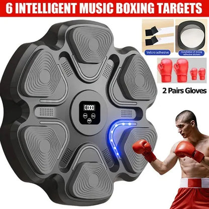 Wall Mounted Music Boxing Machine Punching Pad With 2 Pairs Gloves Training Electronic