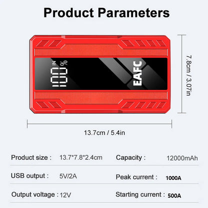 EAFC 1000A/1200A Jump Starter Power Bank Portable Charger Starting Device for 3.0L Emergency Car Battery Jump Starter