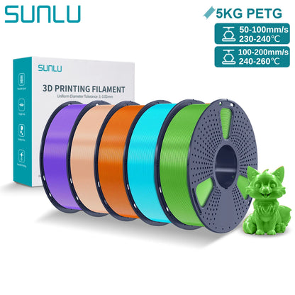 SUNLU PETG 3D Printer Filament 5KG Neatly Wound Good Toughness 1.75mm 3D Filament with Reusable Spool for Most FDM Printer
