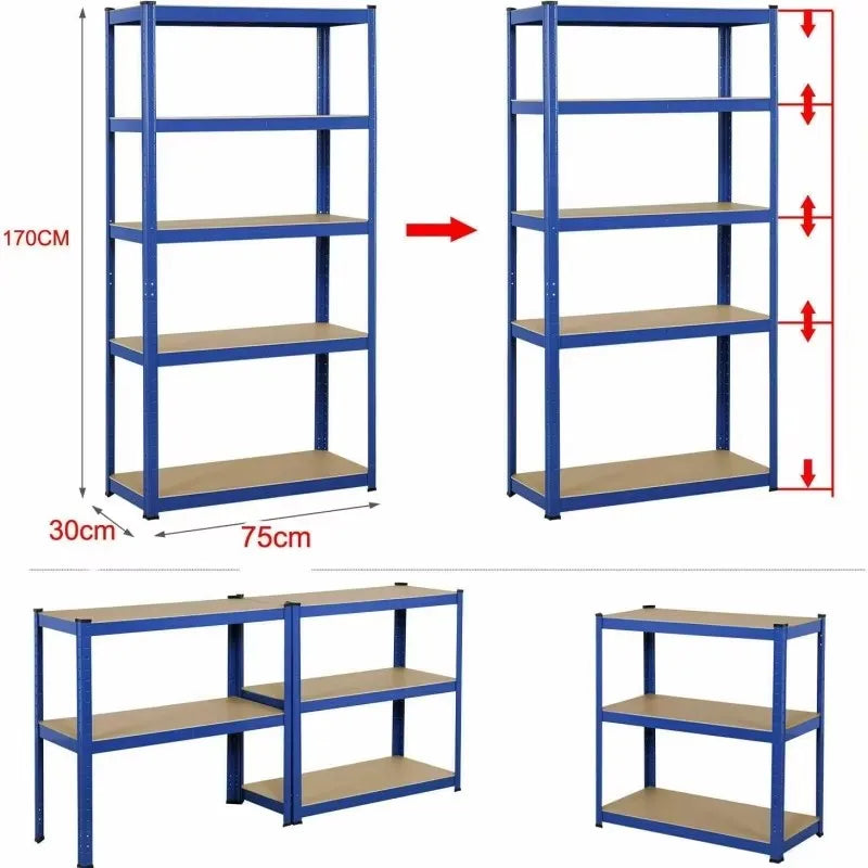 Adjustable Height Layout 5-Tier Heavy Duty Shelf 875kg Boltless Metal Rack Tool Free Assembly for Garage Warehouse Storage