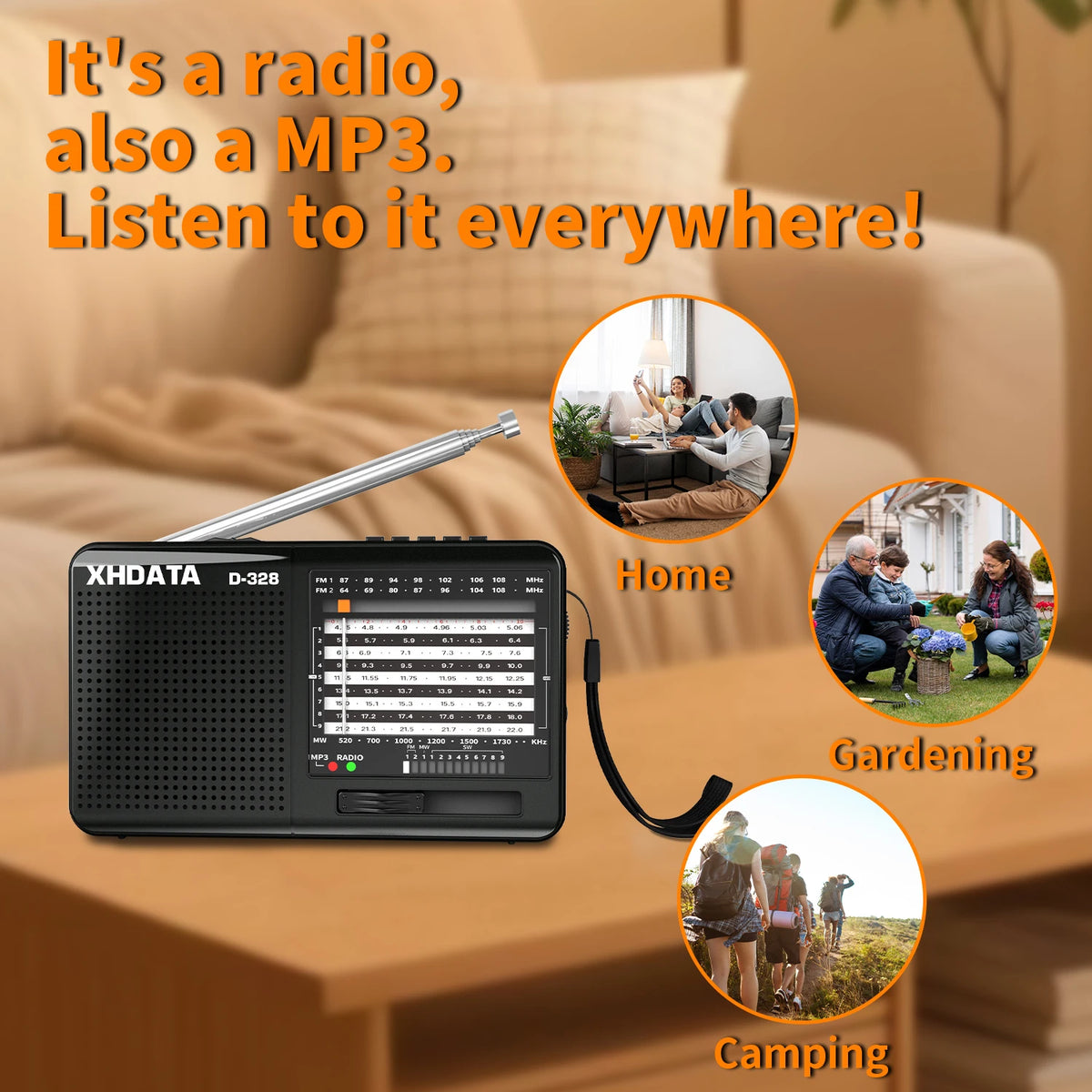 XHDATA D-368/ D-328 Portable Radio FM1-2/AM/SW 12 Band MP3 Player Bluetooth/TF Card With Headphone Jack For Elder Easy Use