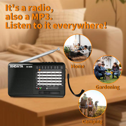 XHDATA D-368/ D-328 Portable Radio FM1-2/AM/SW 12 Band MP3 Player Bluetooth/TF Card With Headphone Jack For Elder Easy Use