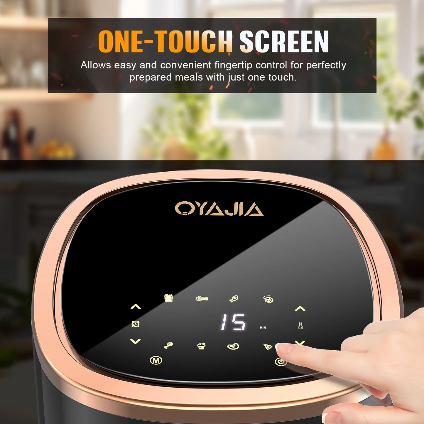 OYAJIA 6L Air Fryer with Smart Touch Display 60 Minutes Timer & 80°C-200°C Adjustable Temperature& 8 Preset Cooking Modes