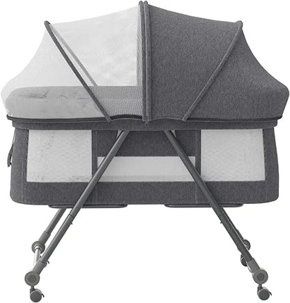 UBRAVOO Baby Grab-and-go Travel Cot  with Mattress & Silent Wheels,  Rocking Crib Convertible, XYT-001