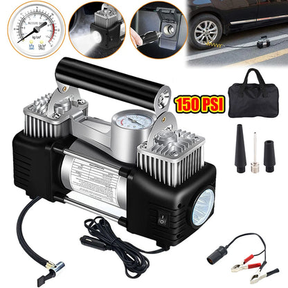 12V Portable Dual Cylinder Air Pump 150PSI Electric Car Tyre Inflator Automotive Inflation Pump Portable Dual Purpose Air Pump