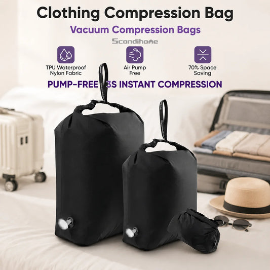 Luggage Vacuum Compression Bag Pump Free Reusable Vacuum Storage Bag 70% Space Save Waterproof Travel Clothes Sealed Packing Bag