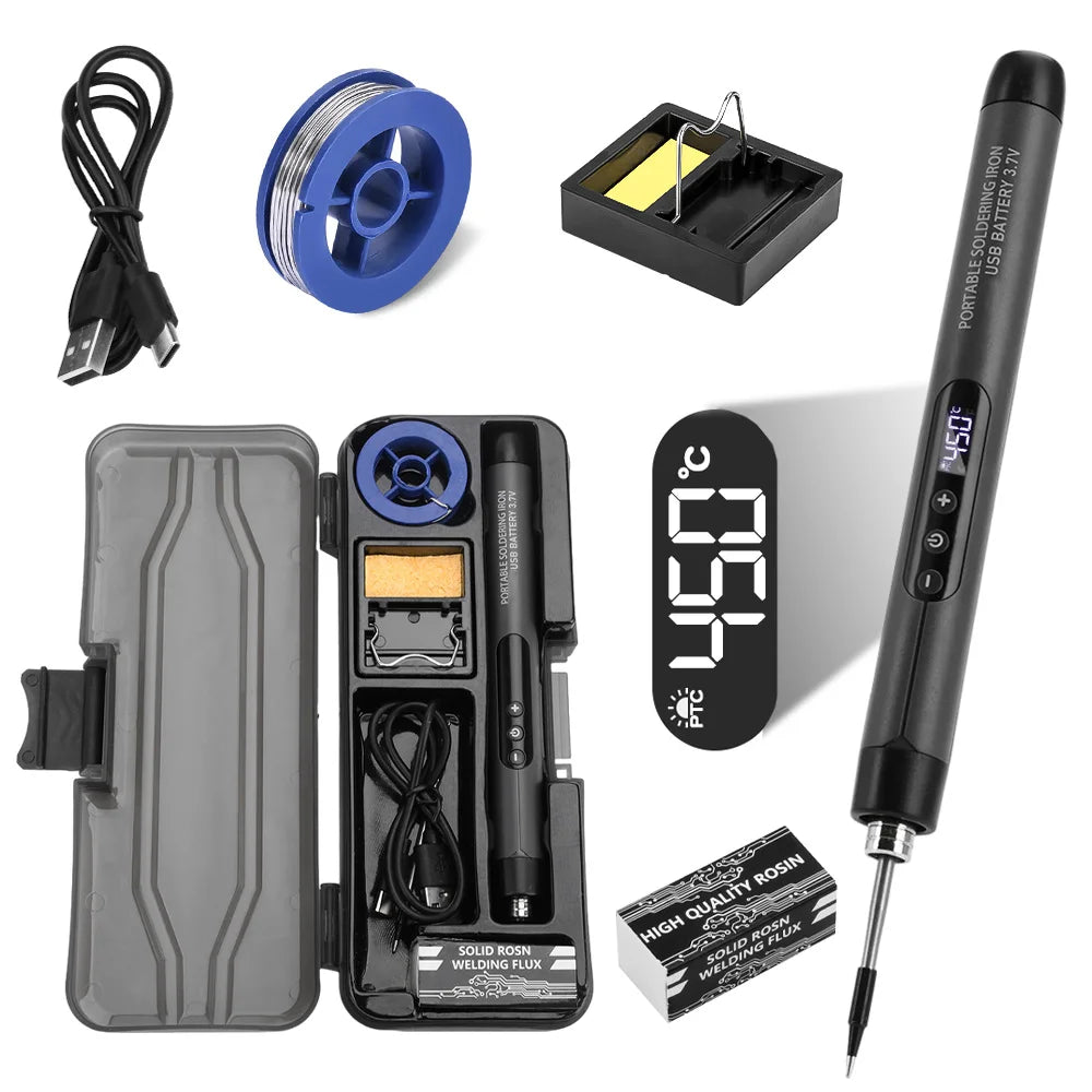 USB Soldering Iron Mini Small Soldering Iron Set Portable Household Type-C Interface 600mAh Battery Adjustable Temperature
