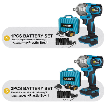 Gisam 1200N.M Torque Brushless Electric Impact Wrench 1/2 inch Cordless Wrench Screwdriver Power Tool For Makita 18V Battery Pin