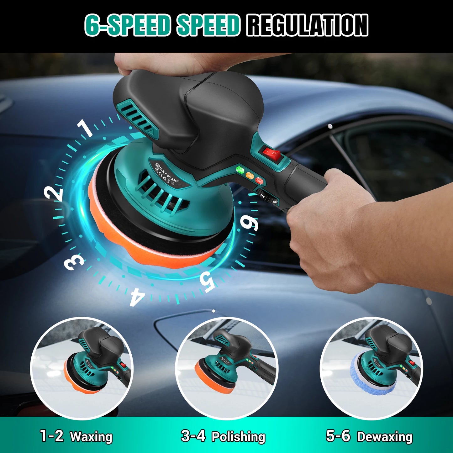 12V Cordless Car Buffer Polisher,6 Variable Speed Car Polishing Kit, For Car Detailing/Polishing/Waxing/Scratch Removing