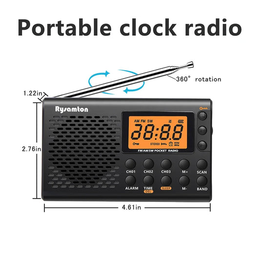 Portable Battery Radio FM Shortwave Digital Clock Radio With Sleep Timer Display Portative Small Battery Operated Radios