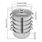 5 Tier  26/28/30/32cm Steame Cooker Steamer Pan Cook Food Veg Pot Stainless Steel Silver w/Glass Lid