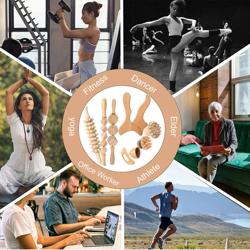 Jecaliz Wooden Therapy Massager for Lymphatic Drainage Anti Cellulite Maderoterapia Body Sculpturing Massage Roller Guasha Sets