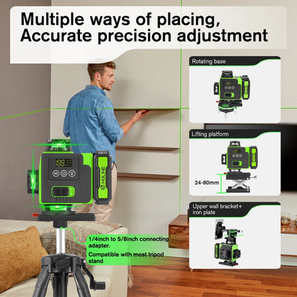 HGLINE 16 Lines Laser Level APP Remote Control Horizontal Vertical Levels Machine Power Display Laser Leveling With 100cm Tripod