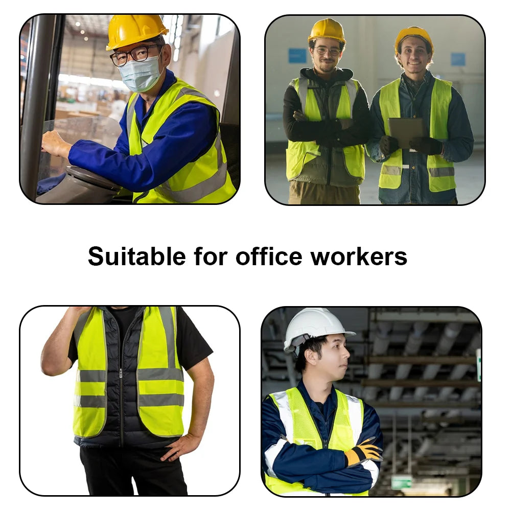 Reflective Safety Vest With 4 Pockets, Durable Protective Vest With Black Resin Zipper, High Visibility Reflective Clothing