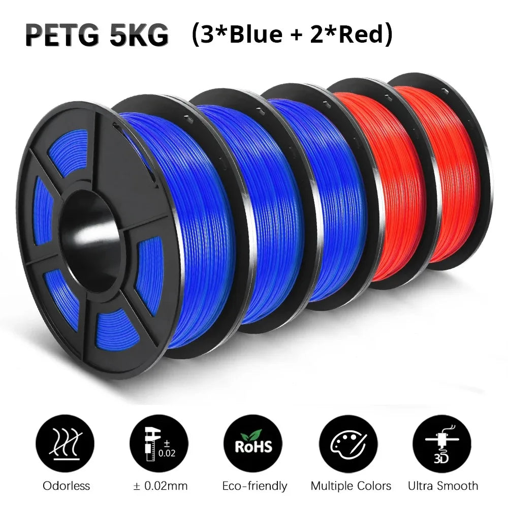 SUNLU 5Roll PETG/PETG Clear Filament 1.75 ±0.02mm 1kg Spool (2.2lbs) High Toughness Neatly Wound Filament Fit Most FDM Printer