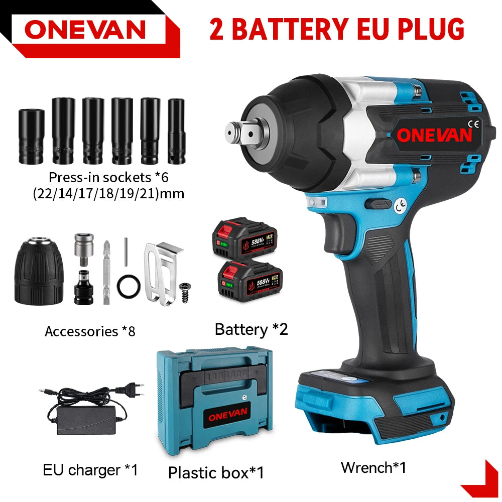 ONEVAN High Torque Cordless Brushless Electric Impact Wrench 1800N.M 1/2" Drill Screwdrivers Power Tools For Makita Battery Pin