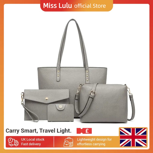 4 in 1 Totes Crossbody Bags Set PU tote bag Leather Shoulder Bag Handbag Purse with Detachable & Adjustable Strap for Women Lady
