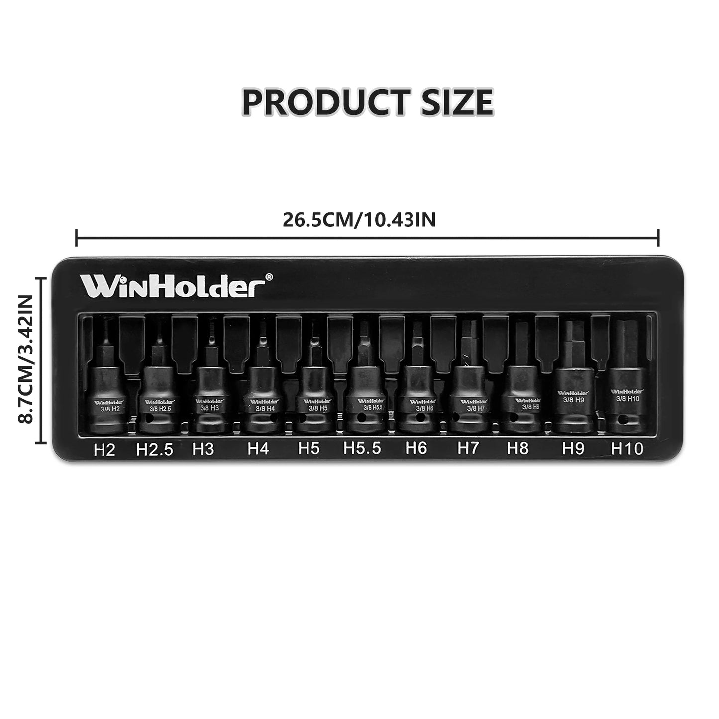 WinHolder 11PCS Impact HEX BIT Sockets Set 3/8" Drive Impact H2- H10 Allen Key Socket Set 55MM  CR-V Bit S2 Steel Socket Bit