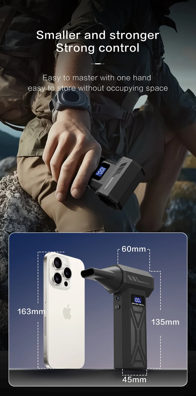 Powerful Air Blower 110000Rpm 4 Gear Adjustable Turbo Jet Blower With Led Light Battery Display Cordless Compressed Air Duster