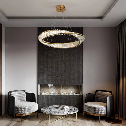 Modern Pendant Light Crystal Led Ceiling Lamp Gold Chandelier Möbius Strip Lustre Luxury Living Dining Room Home Decor Fixture