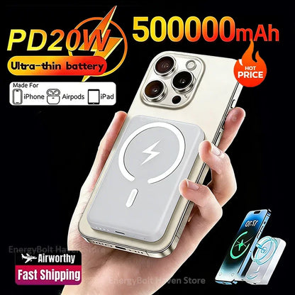 50000mAh Wireless Magnetic Power Bank PD 22.5W Fast Charging Portable External Spare Battery Pack for Magsafe For iPhone Samsung