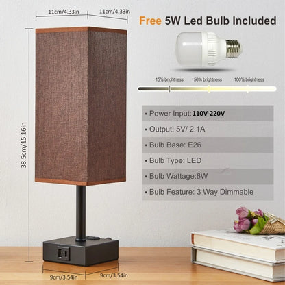 Bedside Lamp Touch Control Table Lamp with USB A+C Charging Ports 3-Way Dimmable Desk Lamps with Fabric Shade for Bedroom 2025