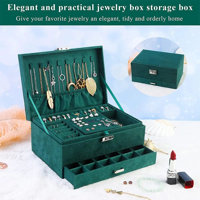 Large Jewellery Box Rings Necklaces Bracelets Jewelry Storage Organiser Green UK