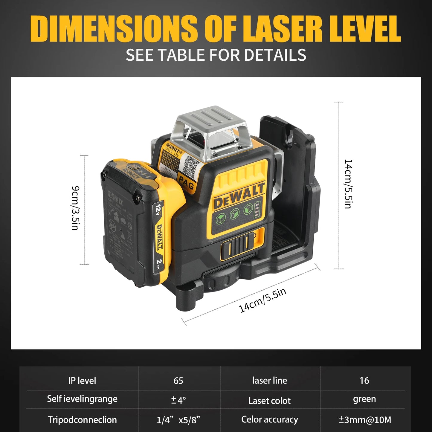Dewalt DW089LG Self Levelling Multi Line 3 x 360 Degrees Green Beam Laser 12V MAX* with Battery 2.0Ah Li-Ion and Charger