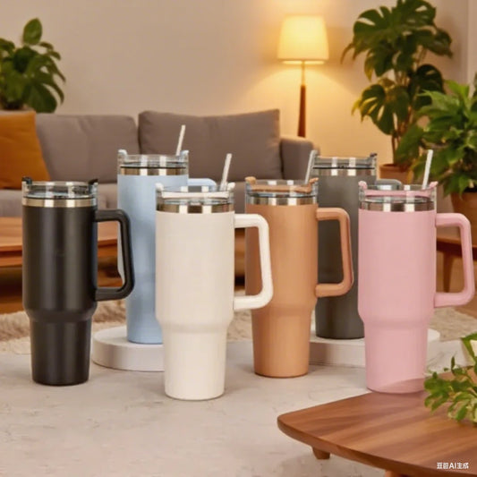 40oz Stainless Steel Insulated Water Bottle With Handle Drinking Cups Keeps Cold Tumbler With Lid Straw Mug for Summer Outdoor