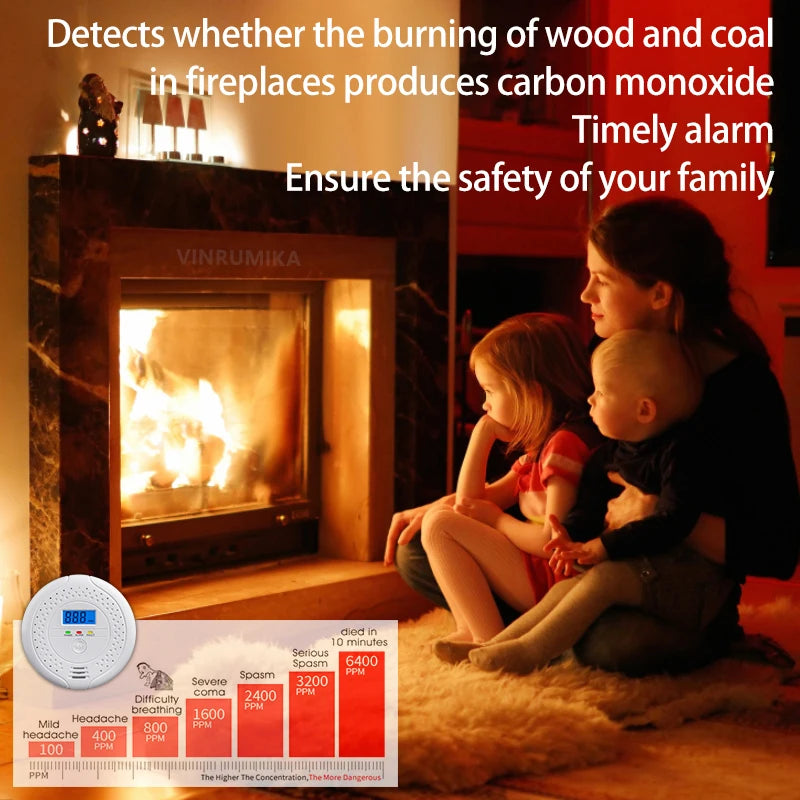 2025 New Version Carbon Monoxide Detector Alarm Sensor 85dB Sound Warning LCD Digital Display Home Security CO Poisoning Siren