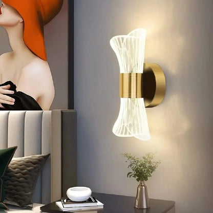 Gold Acrylic Wall Sconce, 12W Led Wall Lamp with 3 Color Temperature Options (3000K/4000K/6500K), Perfect for Hallway
