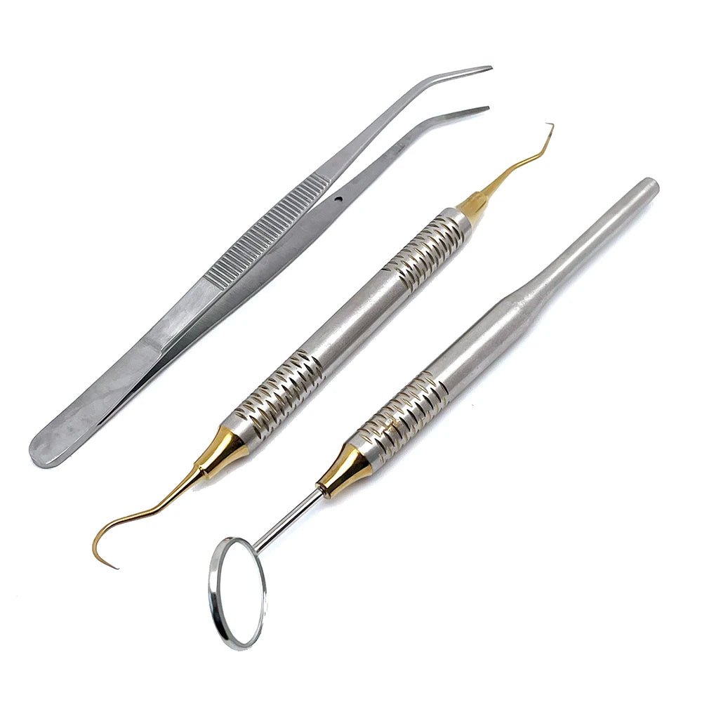 3Pcs/Kit Dental Mouth Mirror Tweezers Curve Probe Dentist Instrument Teeth Care Cleaning Dental Tools