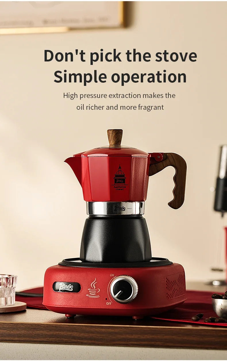 Bincoo Double Valve Coffee Moka Pot Espresso Machine Electric Stove Brewed Coffee Italian Home Outdoor Barista Accessories 220V