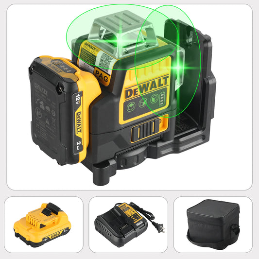 Dewalt DW089LG Self Levelling Multi Line 3 x 360 Degrees Green Beam Laser 12V MAX* with Battery 2.0Ah Li-Ion and Charger